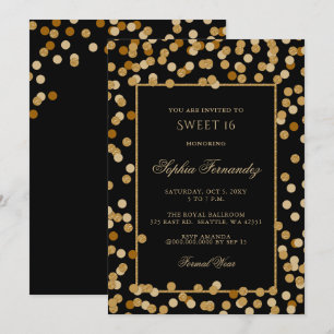 Elegant black and Gold Sweet 16 Invitation