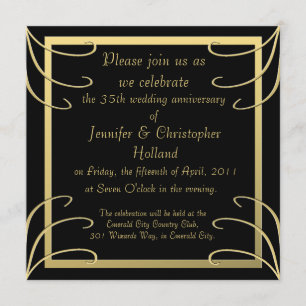 Elegant Black and Gold Swirl Anniversary Invitation