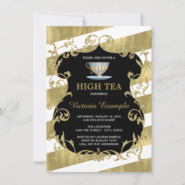 Elegant Black and Gold Tea Party Invitation (Front)