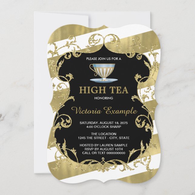 Elegant Black and Gold Tea Party Invitation (Front)