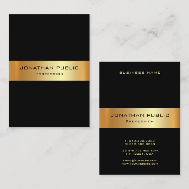Elegant Black And Gold Template Modern Vertical Business Card (Front/Back)