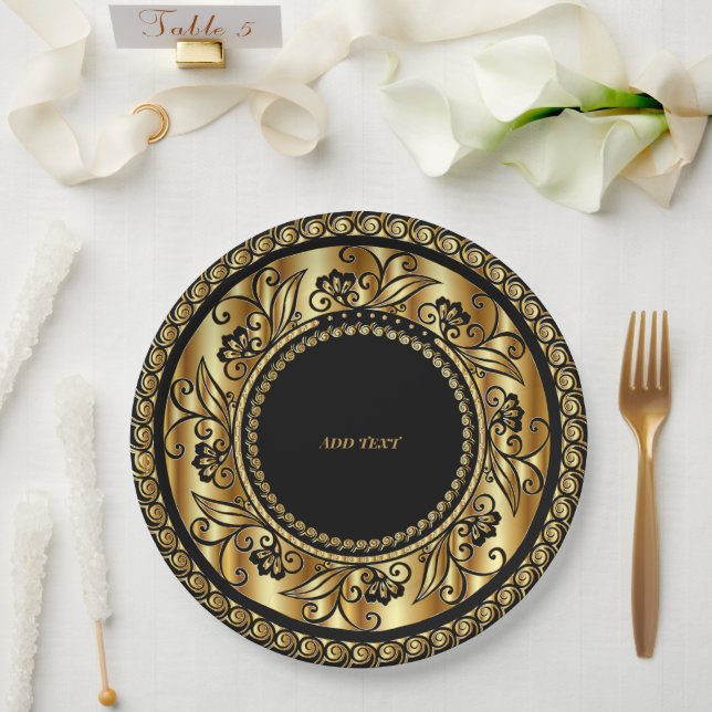 Elegant black and gold TEMPLATE Paper Plate (Wedding)