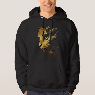 Elegant Black and Gold Textured Cat Graphic Hoodie