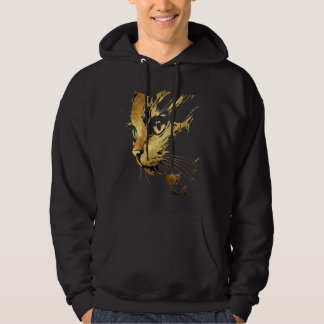 Elegant Black and Gold Textured Cat Graphic Hoodie