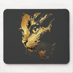 Elegant Black and Gold Textured Cat Graphic Mouse Mat