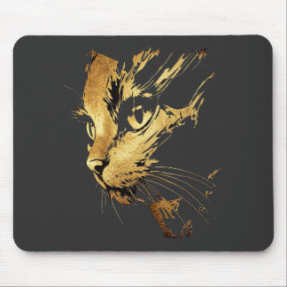 Elegant Black and Gold Textured Cat Graphic Mouse Mat