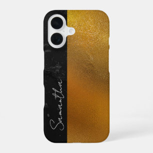 Elegant Black and Gold Textured Personalized Name iPhone 16 Case