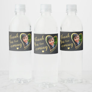 Elegant Black and Gold Thank You 2025 Graduation Water Bottle Label