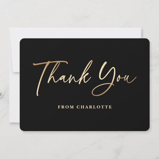 Elegant Black and Gold Thank You Card (Front)