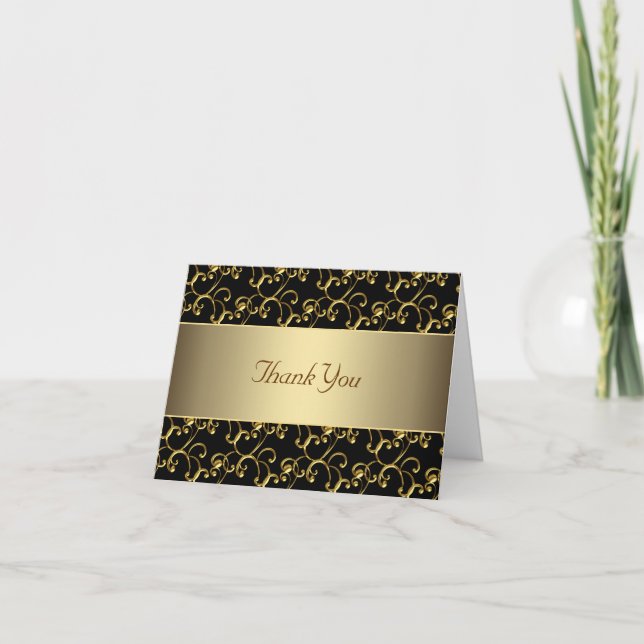 Elegant Black and Gold Thank You Card (Front)