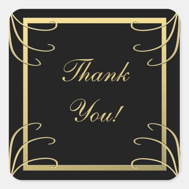 Elegant Black and Gold Thank You Square Sticker (Front)