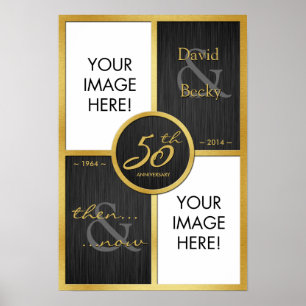 Elegant Black and Gold Then & Now 50th Anniversary Poster