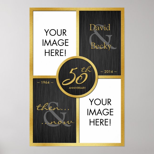 Elegant Black and Gold Then & Now 50th Anniversary Poster (Front)