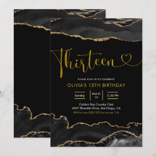 Elegant Black and Gold Thirteen Invitation