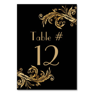 Elegant Black and Gold Tone Wedding Table Number