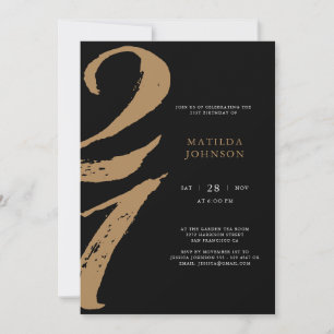 Elegant Black and Gold Typography 21st Birthday Invitation