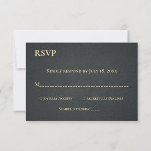 Elegant Black And Gold Typography Rustic Wedding RSVP Card
