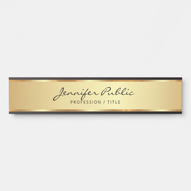 Elegant Black And Gold Typography Script Name Door Sign (Front)