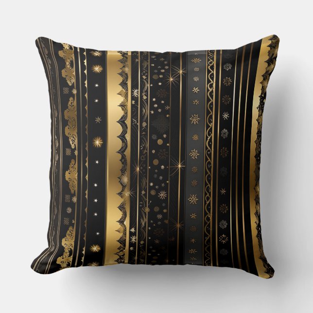 Elegant Black And Gold Vertical Striped Cushion (Front)