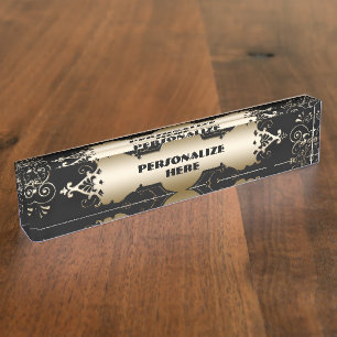 Elegant black and gold victorian nameplate