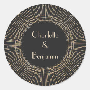 Elegant Black and Gold Vintage Art Deco Wedding Classic Round Sticker