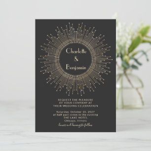 Elegant Black and Gold Vintage Art Deco Wedding Invitation