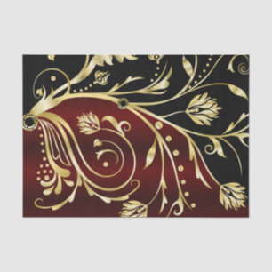 Elegant, black and gold, vintage damask tissue paper