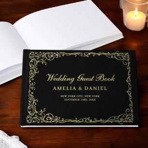 Elegant Black and Gold Vintage Floral Guest Book