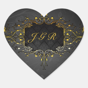 Elegant Black And Gold Vintage Gold Lace Frame 4 Heart Sticker