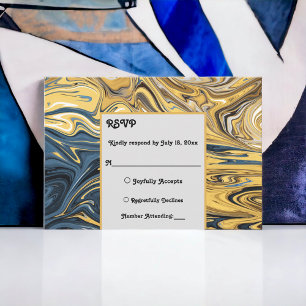 Elegant Black And Gold Waves Abstract Art Wedding RSVP Card