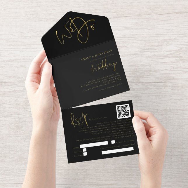 Elegant Black and Gold We Do Wedding Foil All In One Invitation (Tearaway)