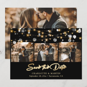 Elegant Black and Gold Wedding 4 Photo Save The Date