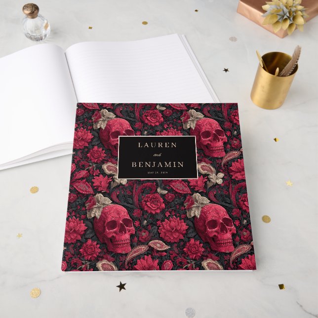 Elegant Black and Gold Wedding Announcement Guest Book (Front Open)