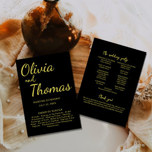Elegant Black and Gold Wedding Ceremony Program  Programme