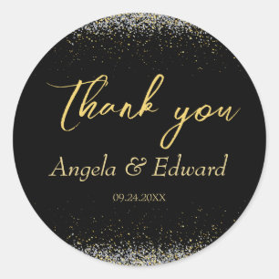 Elegant Black And Gold Wedding Classic Round Sticker