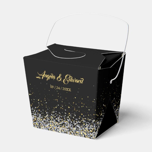 Elegant Black And Gold Wedding Favour Box (Front Side)