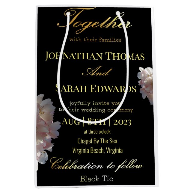 Elegant Black And Gold Wedding Favour Gift Bag (Front)