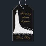 Elegant Black and Gold Wedding Gown Bridal Shower  Gift Tags<br><div class="desc">Elegant cardstock bridal shower favour tags feature a wedding gown,  white,  black,  and gold colour scheme,  and custom text that can be personalised.</div>