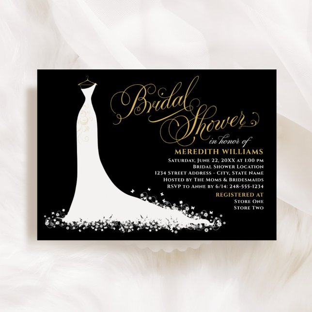 Elegant Black and Gold Wedding Gown Bridal Shower Invitation (Creator Uploaded)