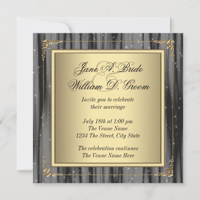 Elegant Black and Gold Wedding Invitation (Front)