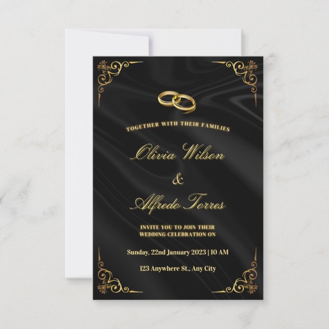 Elegant Black and Gold Wedding Invitation (Front)