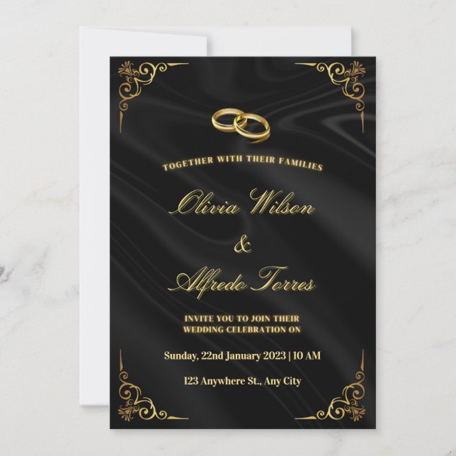 Elegant Black and Gold Wedding Invitation (Front)
