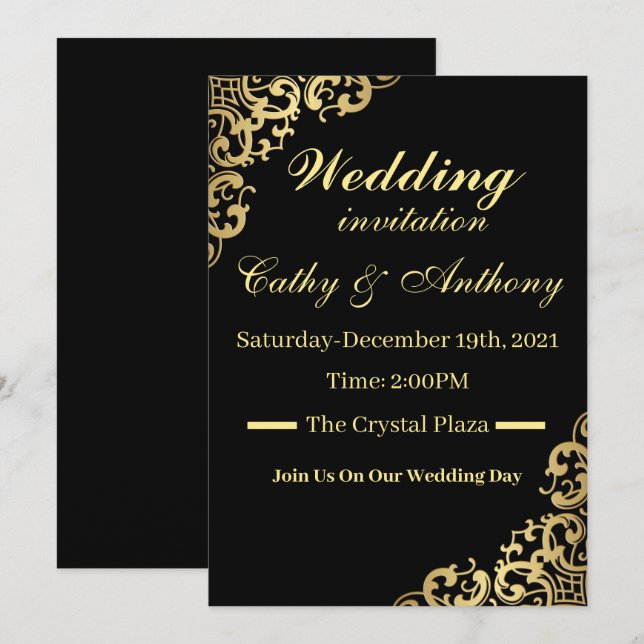 Elegant Black and Gold Wedding Invitation (Front/Back)