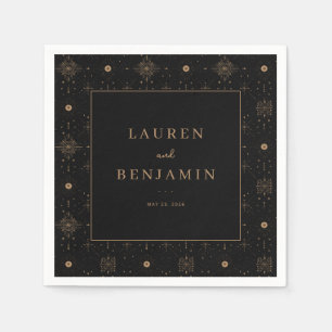 Elegant Black and Gold Wedding Invitation Napkin