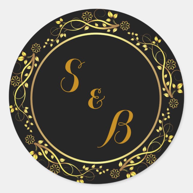 Elegant Black and Gold Wedding Invitation Sticker (Front)