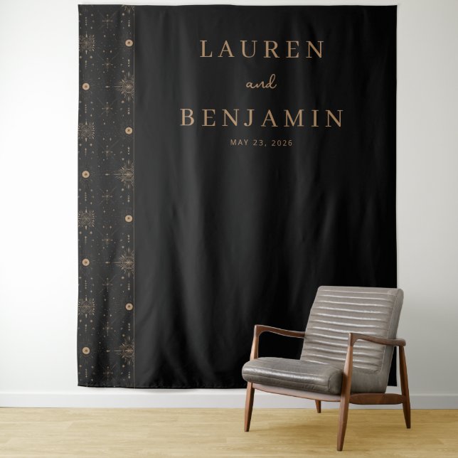Elegant Black and Gold Wedding Invitation Tapestry (In Situ)