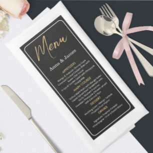 Elegant Black and Gold Wedding Menu Card