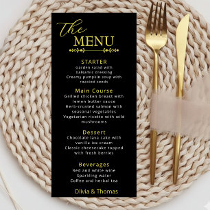 Elegant Black and Gold Wedding Menu Card