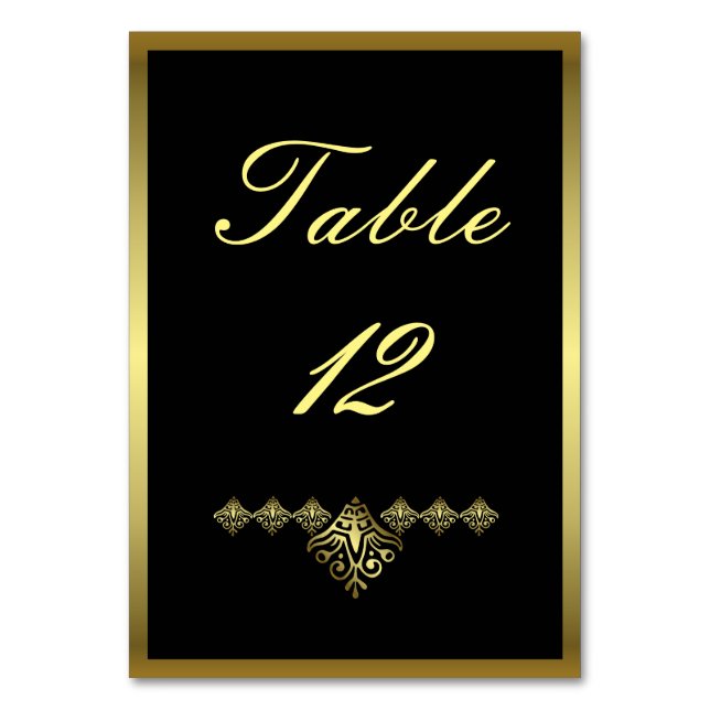 Elegant Black and Gold Wedding Number 12 Table Number (Front)