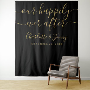 Elegant Black And Gold Wedding Photo Backdrop Tapestry